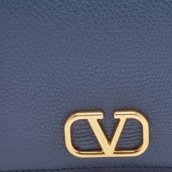 Pre Owned Valentino Blue Leather VLogo Compact Wallet