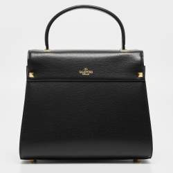 Pre Owned Valentino Black Leather Small Alcove Top Handle Bag
