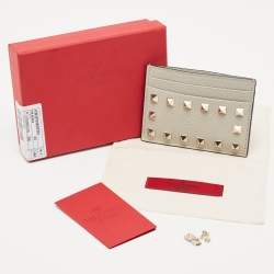 Valentino Grey Leather Rockstud Card Holder