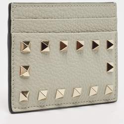 Valentino Grey Leather Rockstud Card Holder