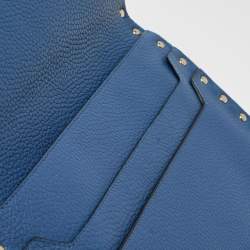 Valentino Blue Grained Leather Rockstud Flap Clutch