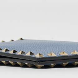 Valentino Blue Grained Leather Rockstud Flap Clutch