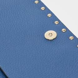 Valentino Blue Grained Leather Rockstud Flap Clutch
