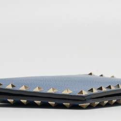 Valentino Blue Grained Leather Rockstud Flap Clutch