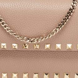 Pre Owned Valentino Old Rose Leather Rockstud Chain Clutch