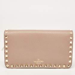 Pre Owned Valentino Old Rose Leather Rockstud Chain Clutch