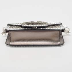 Pre Owned Valentino Silver/Gun Metal Suede Crystals Small VLogo Shoulder Bag