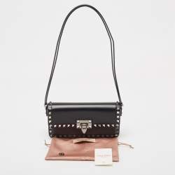 Valentino Black Leather Rockstud Flap Shoulder Bag