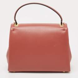 Pre Owned Valentino Chestnut Brown Leather Small One Stud Top Handle Bag