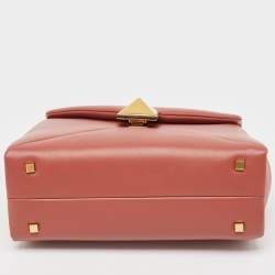 Pre Owned Valentino Chestnut Brown Leather Small One Stud Top Handle Bag