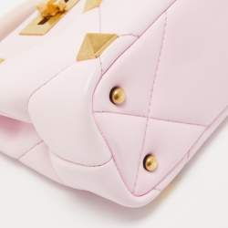 Valentino Pink Leather Mini Roman Stud Top Handle Bag