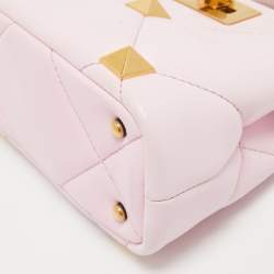 Valentino Pink Leather Mini Roman Stud Top Handle Bag