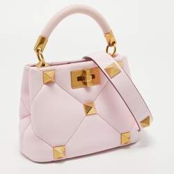 Valentino Pink Leather Mini Roman Stud Top Handle Bag