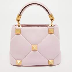 Valentino Pink Leather Mini Roman Stud Top Handle Bag