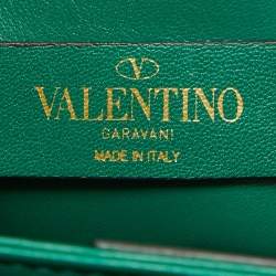 Pre Owned Valentino Green Quilted Leather Small Roman Stud Top Handle Bag