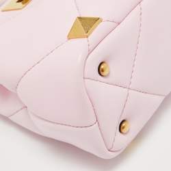 Pre Owned Valentino Pink Quilted Leather Mini Roman Stud Top Handle Bag