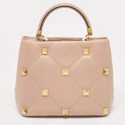 Valentino Rose Cannelle Leather Medium Roman Stud Top Handle Bag