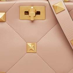 Valentino Rose Cannelle Leather Medium Roman Stud Top Handle Bag