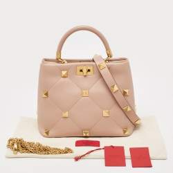 Valentino Rose Cannelle Leather Medium Roman Stud Top Handle Bag