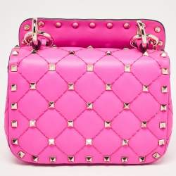 Pre Owned Valentino Pink Leather Micro Rockstud Spike Crossbody Bag