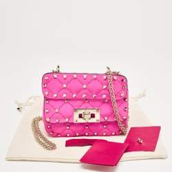 Pre Owned Valentino Pink Leather Micro Rockstud Spike Crossbody Bag