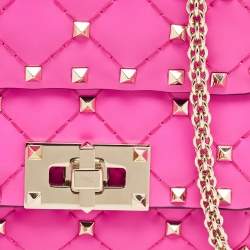 Pre Owned Valentino Pink Leather Micro Rockstud Spike Crossbody Bag