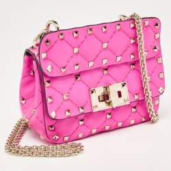 Pre Owned Valentino Pink Leather Micro Rockstud Spike Crossbody Bag