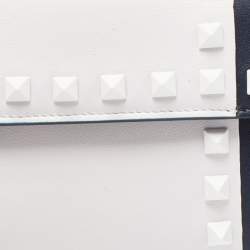 Valentino Blue/White Leather Rockstud Flap Wristlet Continental Wallet
