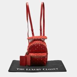 Valentino Red Quilted Nylon and Leather Mini Rockstud Spike Backpack
