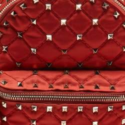 Valentino Red Quilted Nylon and Leather Mini Rockstud Spike Backpack