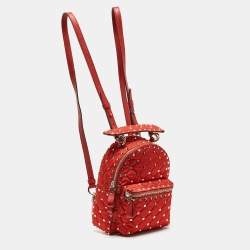 Valentino Red Quilted Nylon and Leather Mini Rockstud Spike Backpack