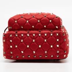 Valentino Red Quilted Nylon and Leather Mini Rockstud Spike Backpack