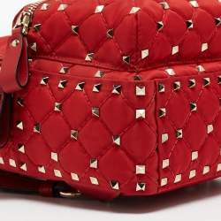 Valentino Red Quilted Nylon and Leather Mini Rockstud Spike Backpack