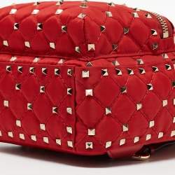 Valentino Red Quilted Nylon and Leather Mini Rockstud Spike Backpack