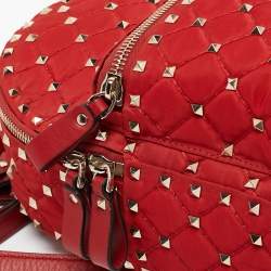 Valentino Red Quilted Nylon and Leather Mini Rockstud Spike Backpack