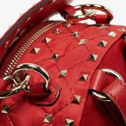 Valentino Red Quilted Nylon and Leather Mini Rockstud Spike Backpack