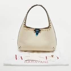 Pre Owned حقيبة هوبو فالنتينو روكستد جلد عاجي صغيرة