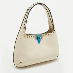 Pre Owned حقيبة هوبو فالنتينو روكستد جلد عاجي صغيرة