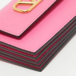 Pre Owned Valentino Pink Leather VLogo Accordion Card Holder