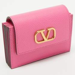 Pre Owned Valentino Pink Leather VLogo Accordion Card Holder