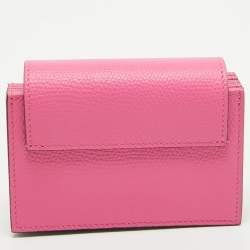 Pre Owned Valentino Pink Leather VLogo Accordion Card Holder