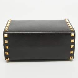 Pre Owned Valentino Black Leather Rockstud Alcove Box Top Handle Bag
