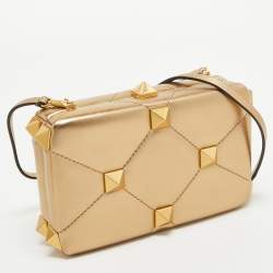 Pre Owned Valentino Gold Leather Roman Stud Clutch