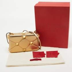 Pre Owned Valentino Gold Leather Roman Stud Clutch