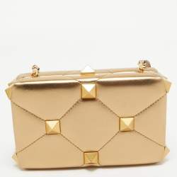 Pre Owned Valentino Gold Leather Roman Stud Clutch