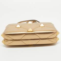 Pre Owned Valentino Gold Leather Roman Stud Clutch