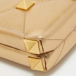 Pre Owned Valentino Gold Leather Roman Stud Clutch