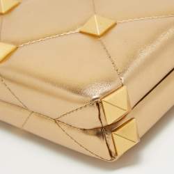Pre Owned Valentino Gold Leather Roman Stud Clutch