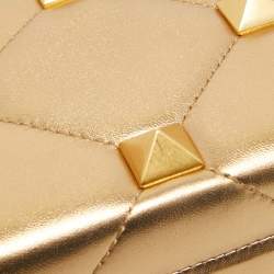 Pre Owned Valentino Gold Leather Roman Stud Clutch