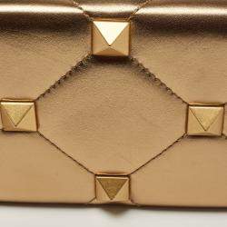 Pre Owned Valentino Gold Leather Roman Stud Clutch